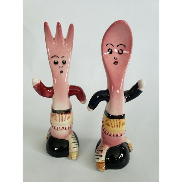 Vintage Salt and Pepper Shakers Anthropomorphic Spoon & Fork - Picture 1 of 6